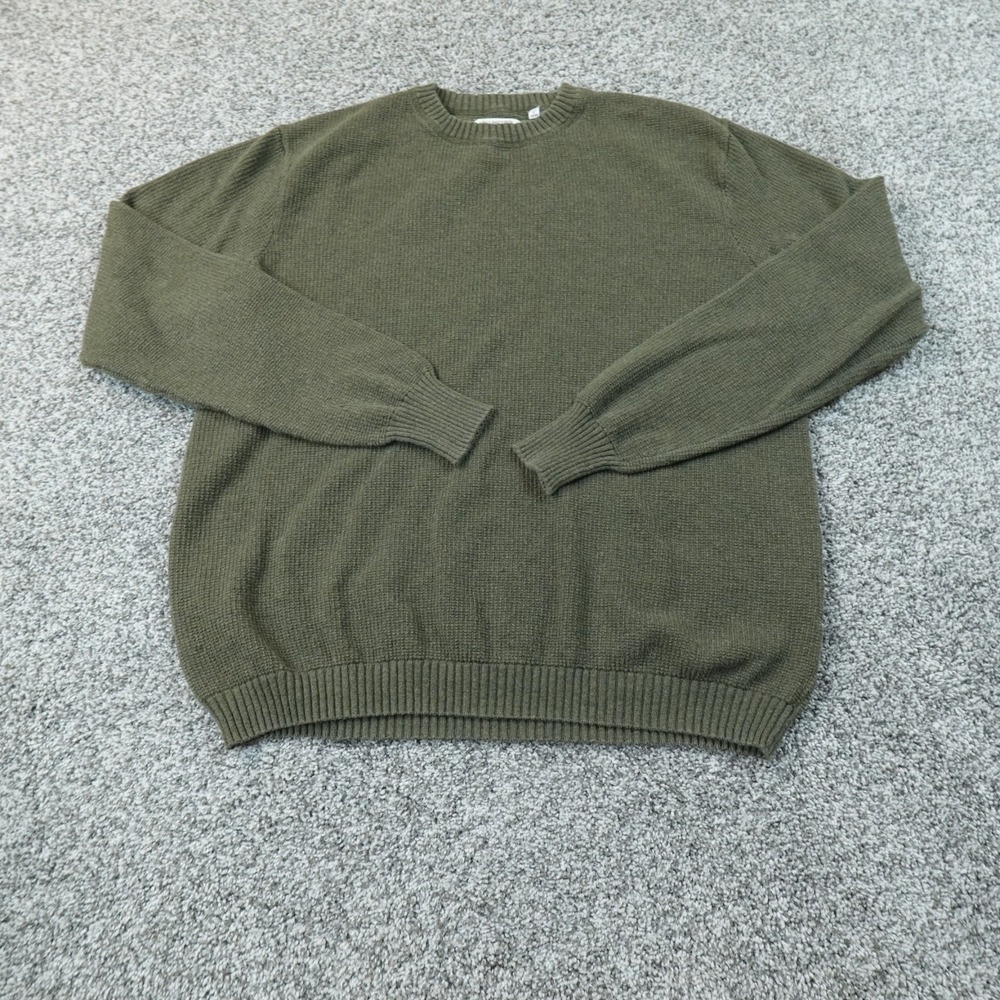 Linksoul Sweater Mens M Green Cotton Cashmere Waffle Knit Crewneck Pullover Warm